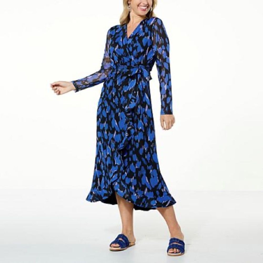 C WONDER by Christian Soriano Mesh ruffle hem dress Blue/Black Sz XLP NWT in pkg